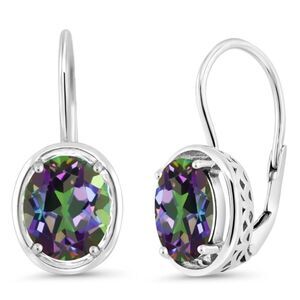 925 Sterling Silver and 3.60Cttw Green Mystic Topaz Oval Leverback Drop Earrings